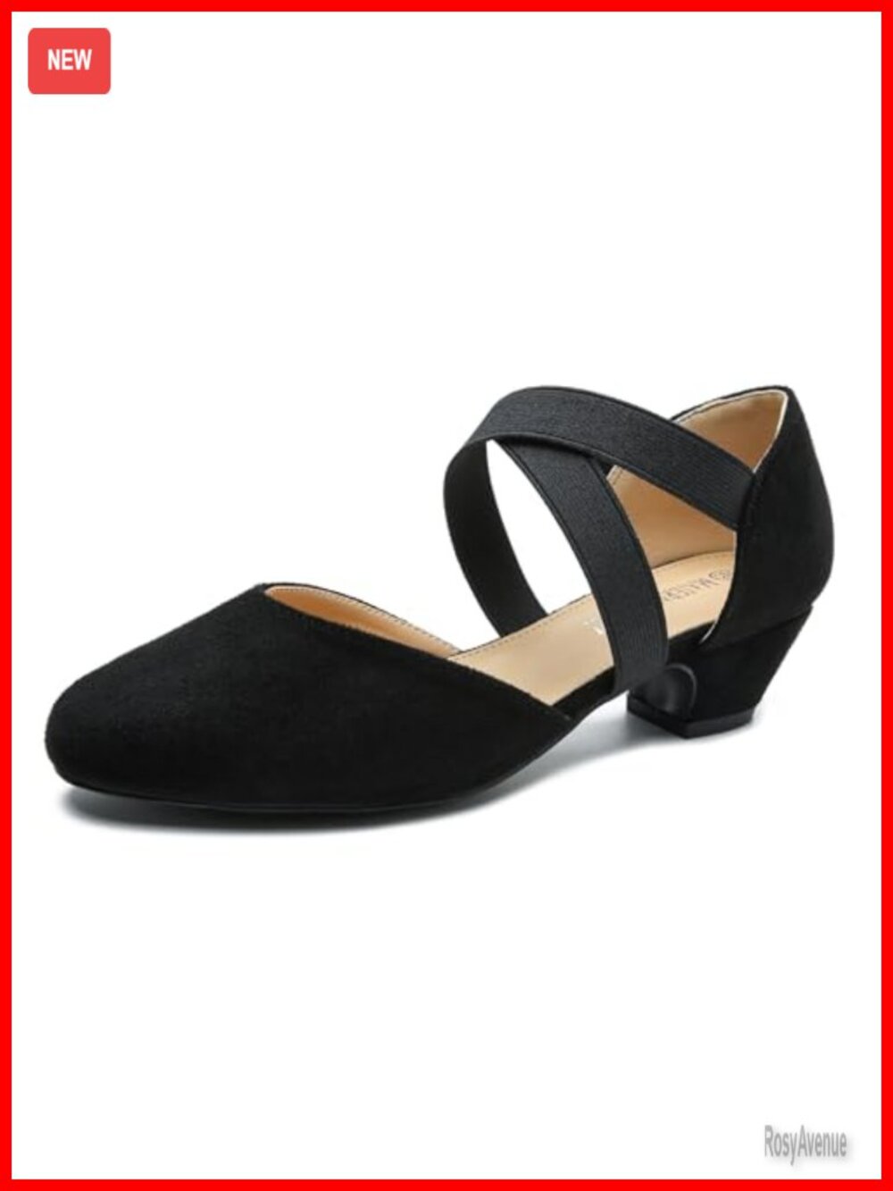 Women's Low Block Heel Pumps Elastic Crisscross Strap Pull On Dress Dance Shoes